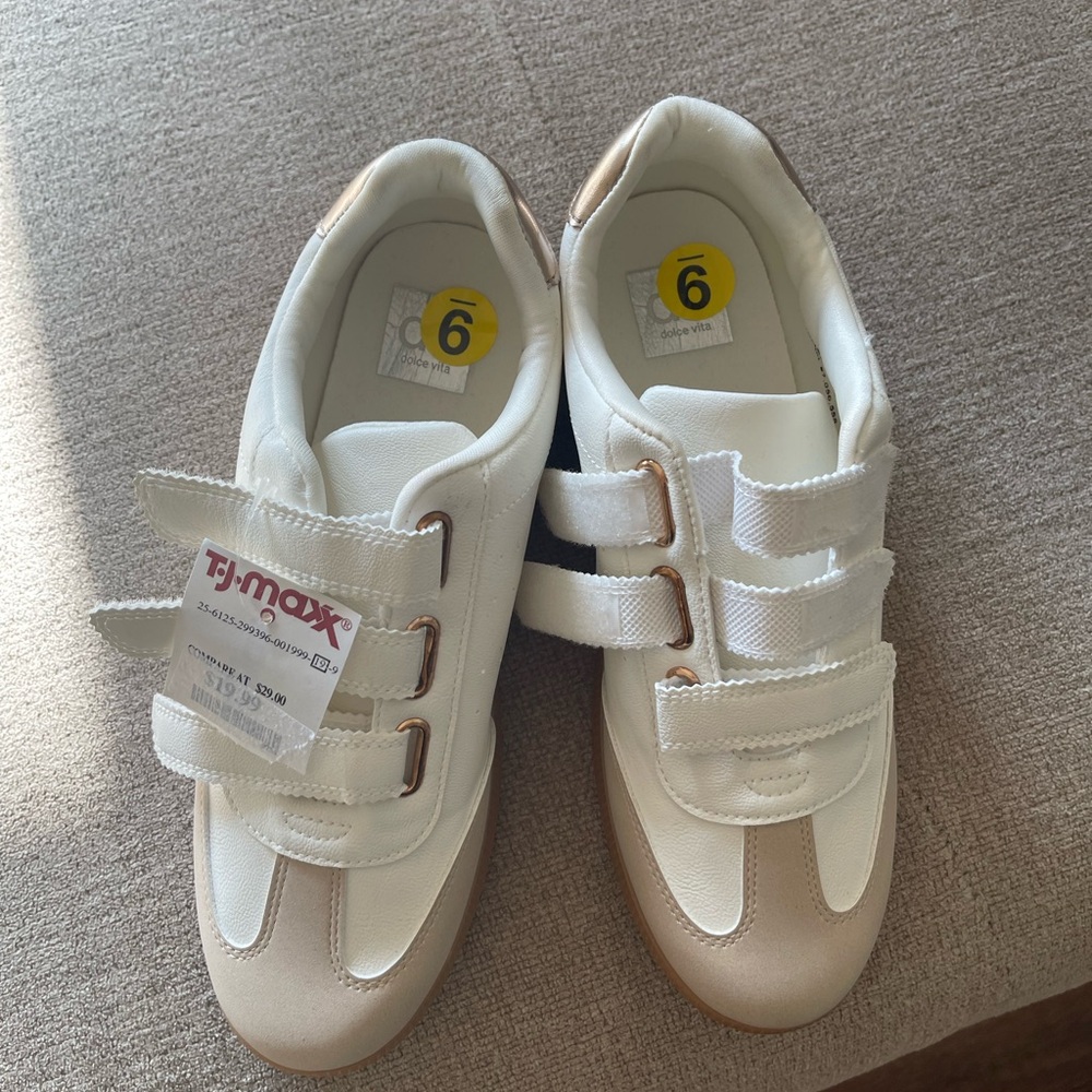 DV by Dolce Vita White and Tan Sneakers